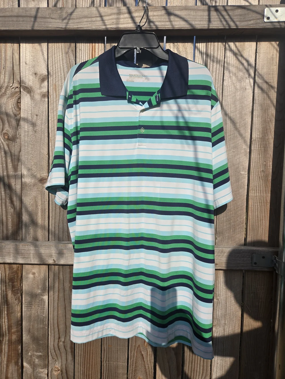 Mens Nike Golf Striped Polo Shirt in Green & Blue
